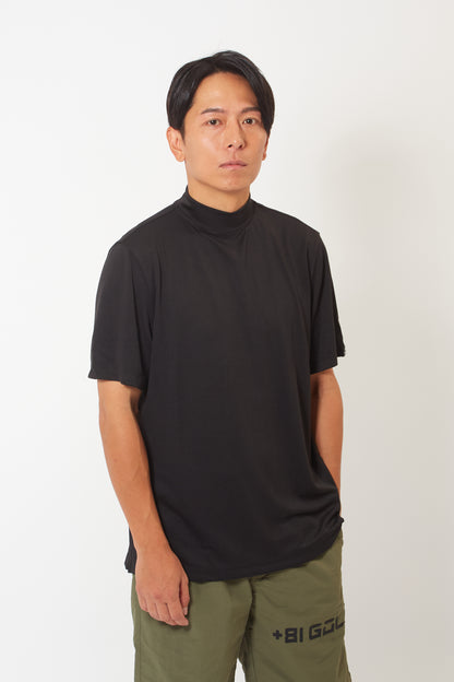 Mock Neck Cool Dry T-Shirt (Dark Black)