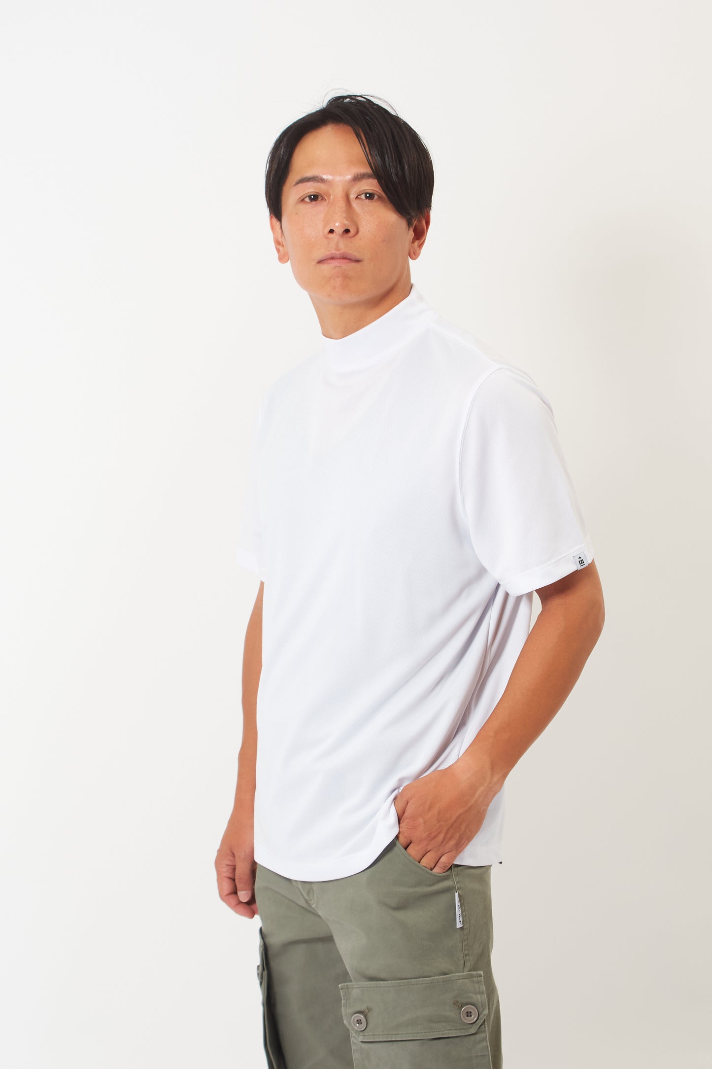 Mock Neck Cool Dry T-Shirt (Pure White)