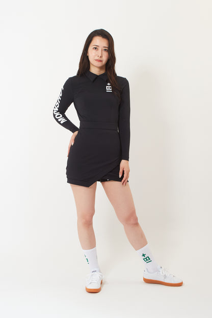 Long Sleeve Fit-Line Dress (Black)